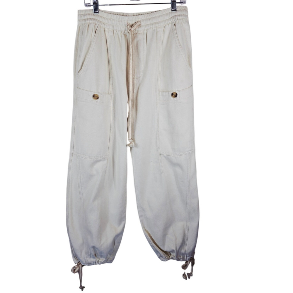 Aaron & Amber Beige Cordoroy Breaded Belt Cargo Joggers Pants Women's M